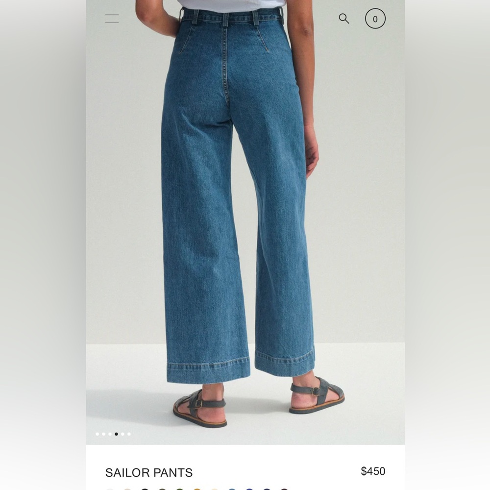 Jesse Kamm Sailor Pant denim jeans in Cowboy Blue with cream color buttons